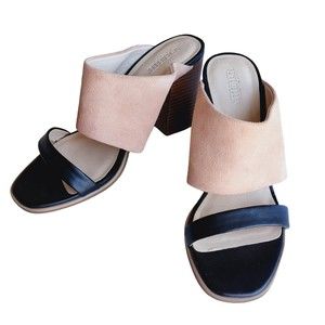 Seychelles Beige Sandals Open Toe Slide on Block Heels Chunky Size 7.5 Leather